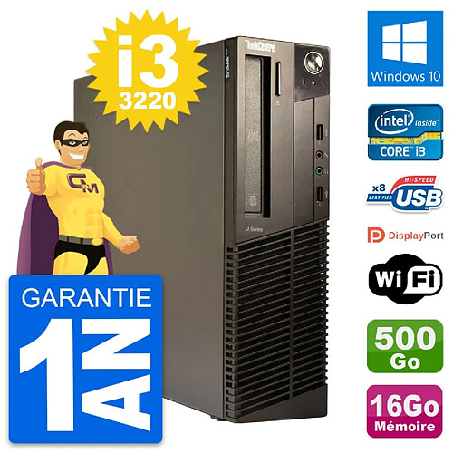 PC Lenovo ThinkCentre M82 SFF Core i3-3220 RAM 16Go Disque 500Go Windows 10 Wifi · Occasion