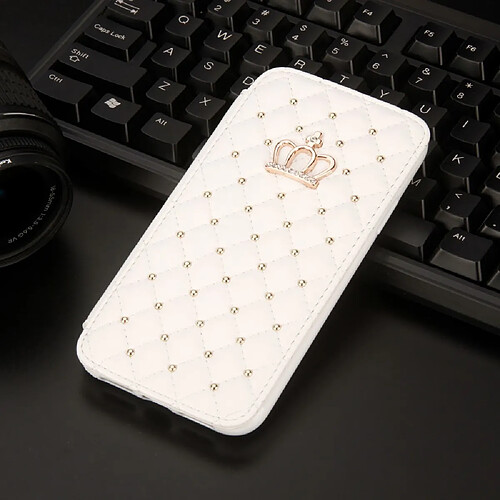 Etui en PU surpiqûre couronne losange blanc pour votre Apple iPhone XR 6.1 pouces