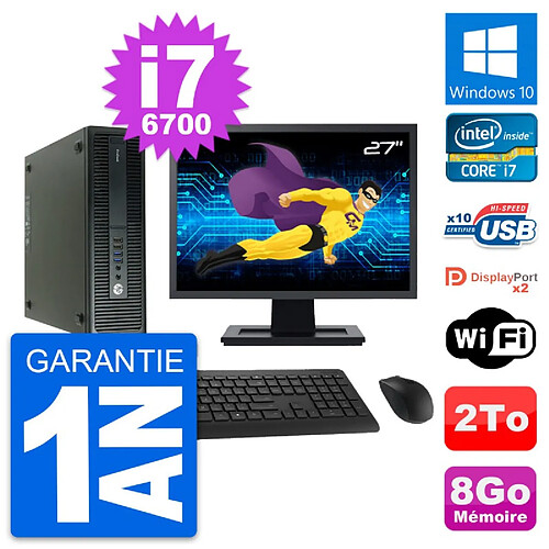 PC HP 600 G2 SFF Ecran 27" Intel Core i7-6700 RAM 8Go Disque 2To Windows 10 Wifi · Occasion