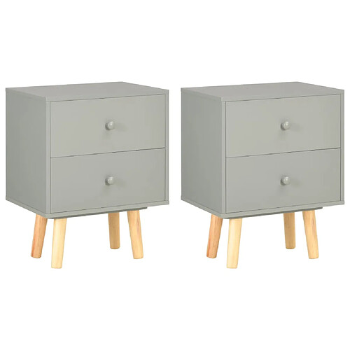 vidaXL Tables de chevet 2 pcs Gris 40 x 30 x 50 cm Pin massif