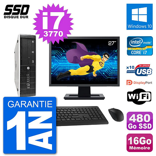 PC HP 8300 Elite SFF Ecran 27" Intel i7-3770 RAM 16Go SSD 480Go Windows 10 Wifi · Occasion