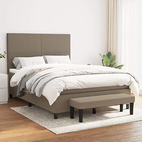 vidaXL Sommier à lattes de lit avec matelas Taupe 140x200 cm Tissu