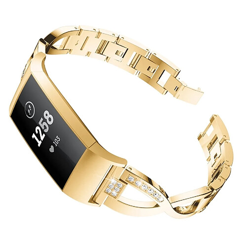 Wewoo Bracelet en acier avec serti de diamants forme losange pour Fitbit Charge 3 (or)