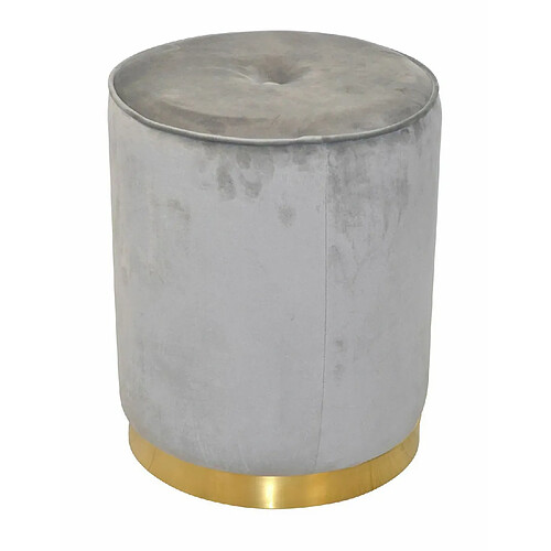 Decoshop26 Tabouret avec base métal doré avec revêtement en velours gris surpiqûres de boutons TABO05026