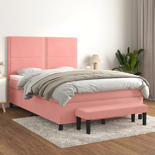 vidaXL Sommier à lattes de lit avec matelas Rose 140x200 cm Velours