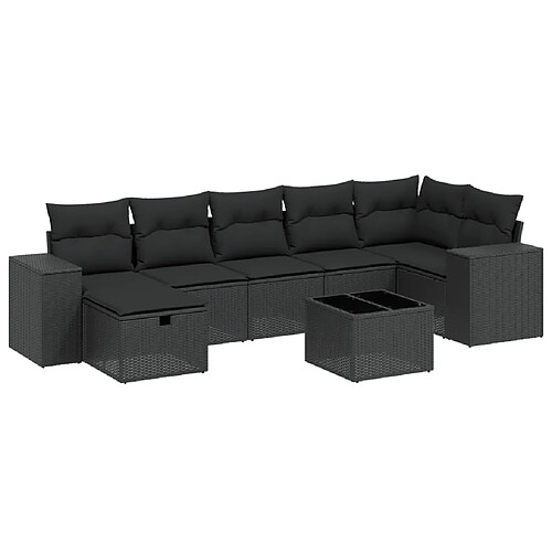 Maison Chic Ensemble Tables et chaises d'extérieur 8 pcs avec coussins,Salon de jardin noir résine tressée -GKD630544