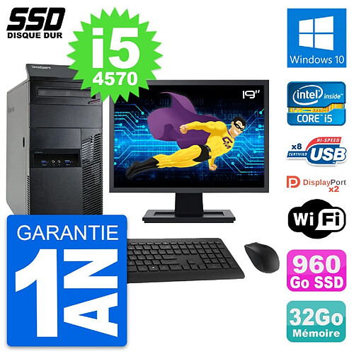 PC Tour Lenovo M93p Ecran 19" Intel i5-4570 RAM 32Go SSD 960Go Windows 10 Wifi · Occasion