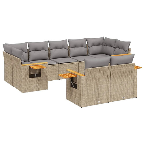 Maison Chic Salon de jardin avec coussins 9 pcs, Ensemble Tables et chaises de jardin, beige résine tressée -GKD633710