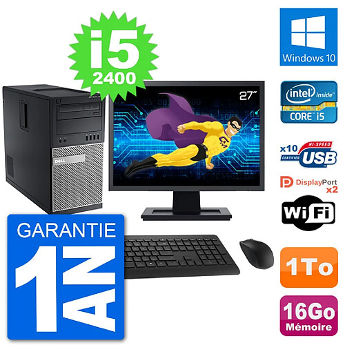 PC Tour Dell 7010 Ecran 27" Intel i5-2400 RAM 16Go Disque 1To Windows 10 Wifi · Occasion