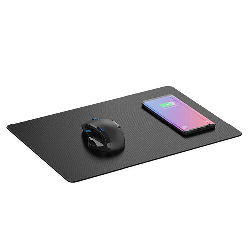 SHOP STORY - Tapis de Souris Noir avec Chargeur Sans Fil à Induction Qi intégré dans Zone de Chargement - Couleur Noir