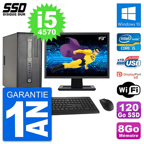 PC Tour HP ProDesk 600 G1 Ecran 19" i5-4570 RAM 8Go SSD 120Go Windows 10 Wifi · Occasion