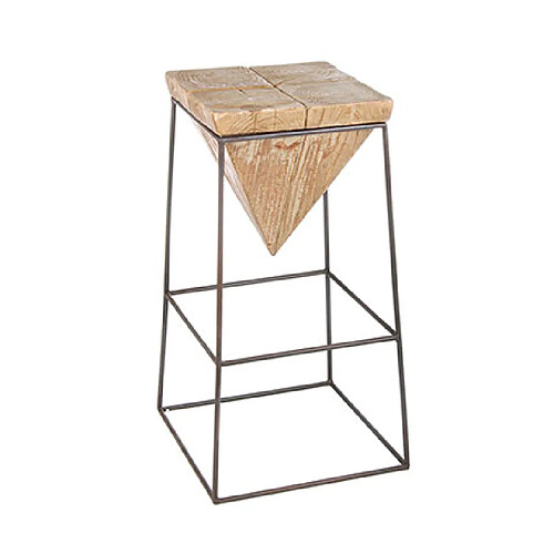 Mes Tabouret de bar carré 38x38x70 cm en sapin et acier vieilli - PRISMY