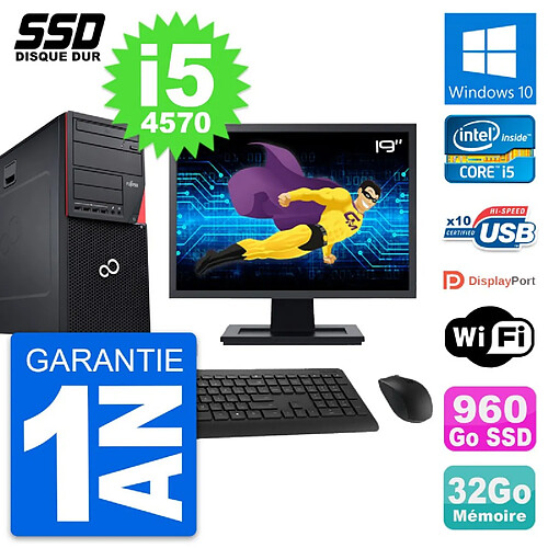 PC Tour Fujitsu P720 Ecran 19" Intel i5-4570 RAM 32Go SSD 960Go Windows 10 Wifi · Occasion