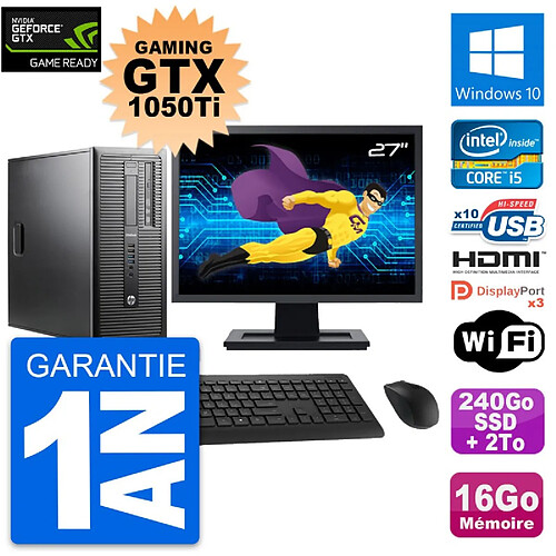 PC Tour HP 800 G1 27" Gaming GTX 1050Ti i5-4570 RAM 16Go 240Go SSD + 2To W10 · Occasion