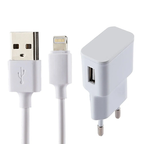 Wewoo Pour iPad, iPhone, Galaxy, Huawei, blanc Xiaomi, LG, HTC et autres smartphone, Dispositifs rechargeables 5V 2.1A Intelligent Identification USB Chargeur avec 1 m USB à Lightning Câble de Recharge, Plug UE,