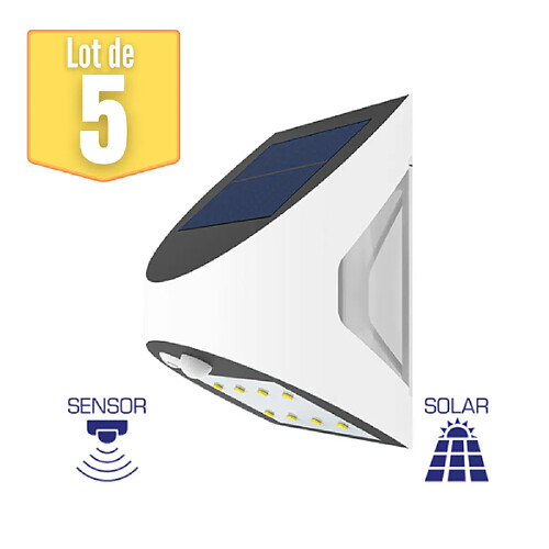 BRAYTRON Lot de 5 appliques murales solaires à LED 3W IP54 avec détecteur de mouvement