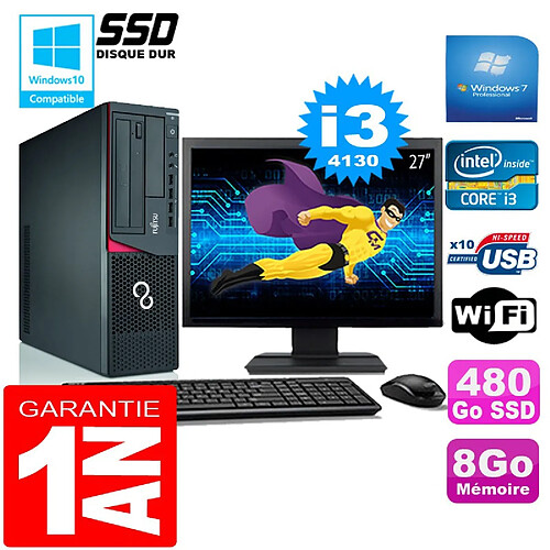 PC Fujitsu Esprimo E720 E85+ SFF I3-4130 8Go Disque 480 Go SSD Wifi W7 Ecran 27" · Occasion