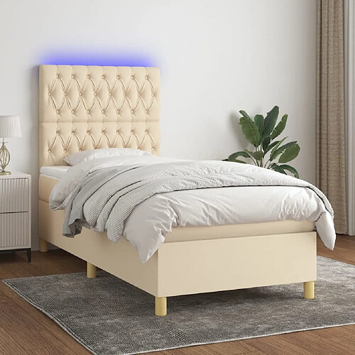 Sommier à lattes,Cadre à lattes de lit et matelas et LED pour Adulte Crème 90x200 cm Tissu -MN65408