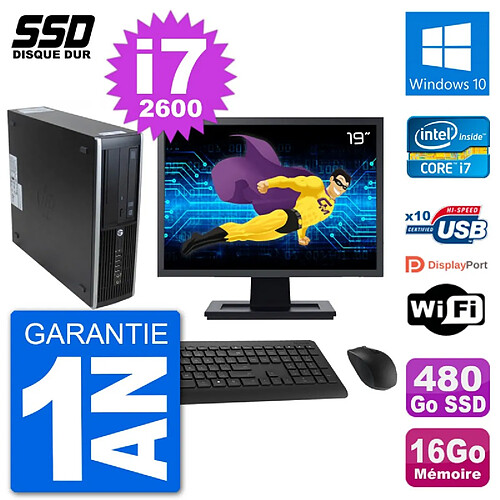 PC HP 8300 Elite SFF Ecran 19" Intel i7-2600 RAM 16Go SSD 480Go Windows 10 Wifi · Occasion