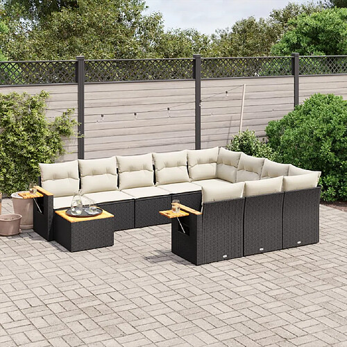 vidaXL Salon de jardin 11 pcs avec coussins noir résine tressée