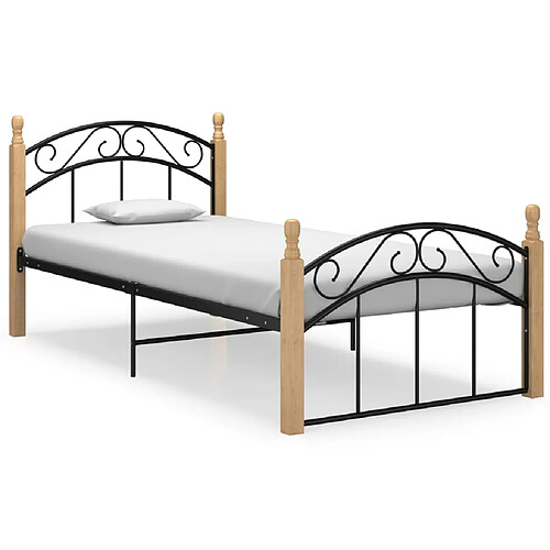 vidaXL Cadre de lit sans matelas noir métal bois chêne 100x200 cm