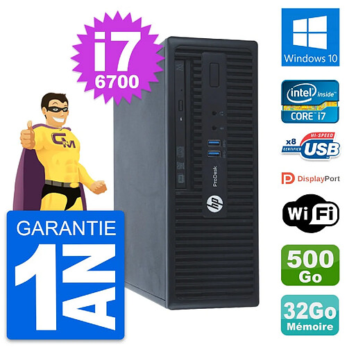 PC HP ProDesk 400 G3 SFF Intel i7-6700 RAM 32Go Disque 500Go Windows 10 Wifi · Occasion