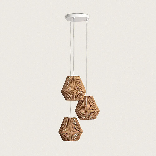 Ledkia Suspension Papier Tressé Trilla 3 Spots Naturel