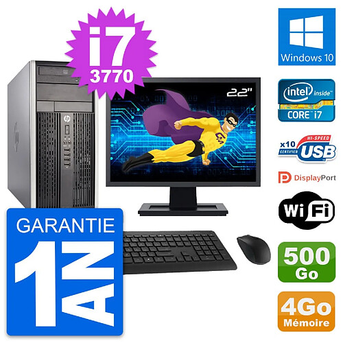 PC Tour HP Pro 6300 CMT Ecran 22" i7-3770 RAM 4Go Disque 500Go Windows 10 Wifi · Occasion