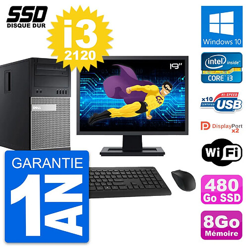 PC Tour Dell OptiPlex 9010 Ecran 19" i3-2120 RAM 8Go SSD 480Go Windows 10 Wifi · Occasion