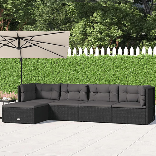 vidaXL Salon de jardin 5 pcs avec coussins Noir Résine tressée