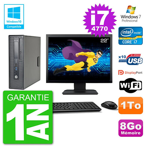 PC HP EliteDesk 800 G1 SFF Ecran 22" i7-4770 8Go Disque 1To Graveur DVD Wifi W7 · Occasion