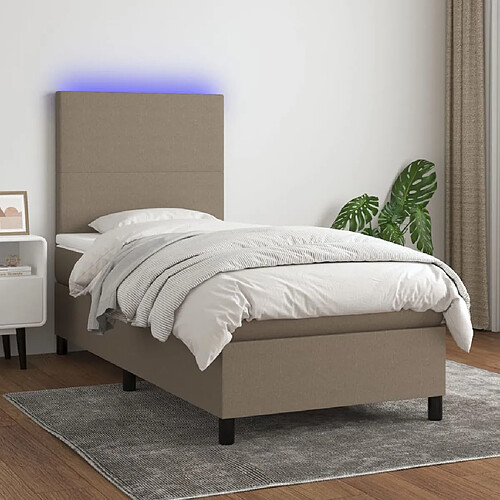 vidaXL Sommier à lattes de lit et matelas et LED Taupe 90x200 cm Tissu