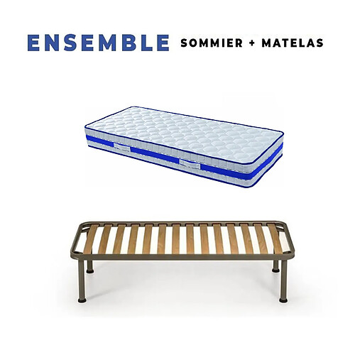 King Of Dreams Matelas 90x190 + Sommier démonté + Pieds + Oreiller Mémoire + Protège Matelas Offerts - Mousse Poli Lattex Indéformable - Hauteur 29 cm - Face Hiver avec Laine Merinos - Face été avec Lin - Soutien Très Ferme - Orthopédique Lattex Blue