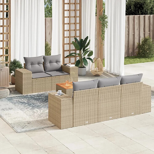 vidaXL Salon de jardin avec coussins 6 pcs beige résine tressée