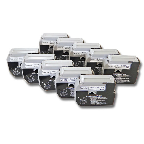 vhbw 10x Cartouche cassette à ruban 9mm pour Brother P-Touch BB4, PT-100, PT-110, PT-55BM, PT-55S, PT-65, PT-65SB comme Brother M-K221.