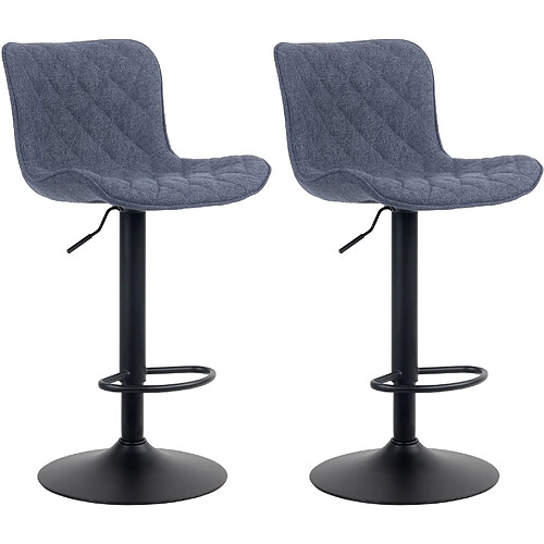 Decoshop26 Lot de 2 tabourets de bar coutures décoratives pied trompette hauteur réglable en métal noir assise en tissu bleu 10_0004140