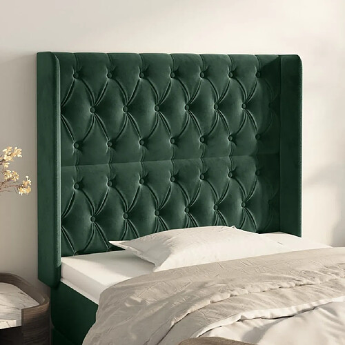 Maison Chic Tête de lit scandinave avec oreilles,meuble de chambre Vert foncé 103x16x118/128 cm Velours -MN62571