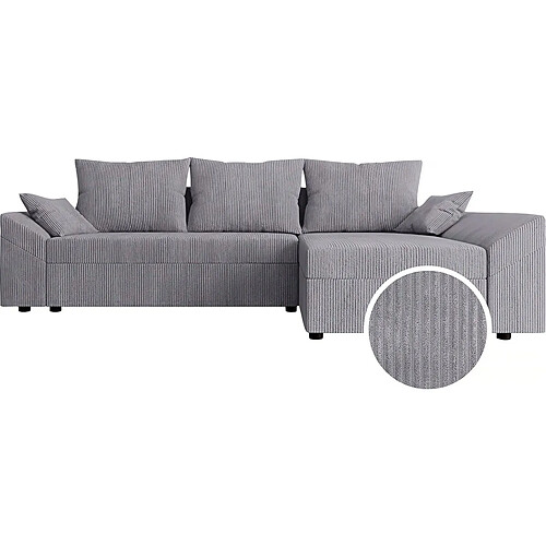 Palozi Sofa Canapé d'angle convertible avec coffre Vaugirard 2 en velours côtelé - 3 places - Gris