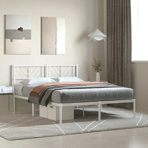 Maison Chic Lit adulte 160x200cm- Cadre de lit métal avec tête de lit pour chambre blanc -MN48630