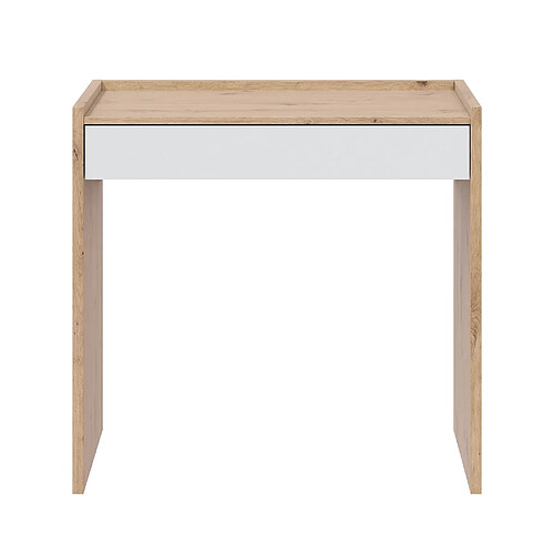 Pegane Bureau en mélaminé coloris blanc artik et chêne - Hauteur 81 x Longueur 77 cm x Profondeur 40 cm