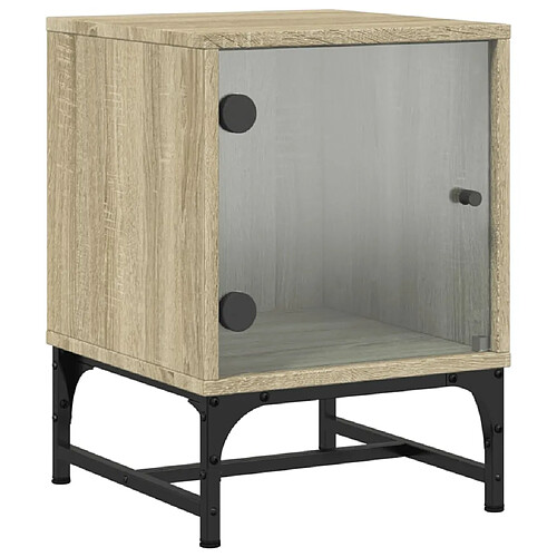 Maison Chic Table de chevet | Table de nuit avec porte en verre chêne sonoma 35x37x50 cm -GKD32580