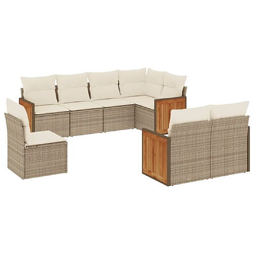 Maison Chic Salon de jardin avec coussins 8 pcs | Ensemble de Table et chaises | Mobilier d'Extérieur beige résine tressée -GKD27310