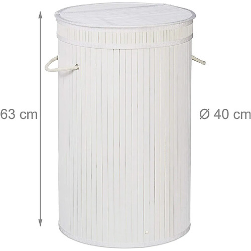 Helloshop26 Panier corbeille à linge rond couvercle 63 cm bambou blanc 13_0000819_3