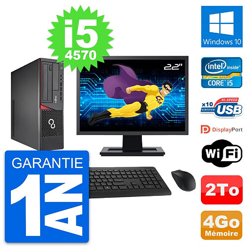 PC Fujitsu E720 DT Ecran 22" Intel i5-4570 RAM 4Go Disque 2To Windows 10 Wifi · Occasion