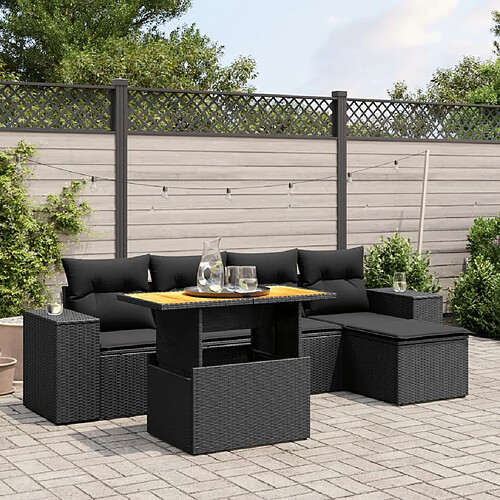 vidaXL Salon de jardin 6 pcs avec coussins noir résine tressée