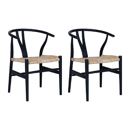 Vente-Unique Lot de 2 chaises en teck et paille - Noir et Naturel - POGIANA