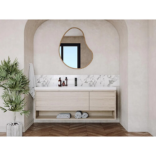 Vente-Unique Meuble de salle de bain suspendu simple vasque coloris naturel clair avec robinet - 150 cm - PUJUKA