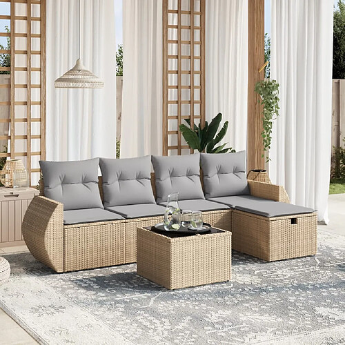 vidaXL Salon de jardin avec coussins 6pcs mélange beige résine tressée