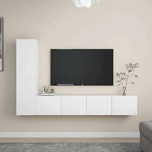 Maison Chic Ensemble de meubles TV 4 pcs | Banc TV Moderne pour salon | Meuble de Rangement - Blanc Aggloméré -MN18851