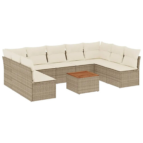 Maison Chic Salon de jardin avec coussins 10 pcs, Ensemble Tables et chaises de jardin, beige résine tressée -GKD632611